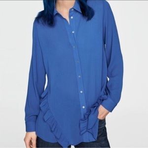 Zara Royal Blue Button Up Blouse Size XS